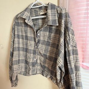 Beaton Linen Long Sleeve Plaid 100% cotton Top